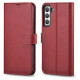 Icarer Haitang Leather Wallet Case Leather Case for Samsung Galaxy S22 + (S22 Plus) Wallet Housing Cover Red (AKSM05RD)
