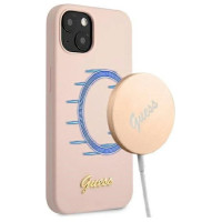Guess GUHMP13MLSLMGLP iPhone 13 6.1" light pink/light pink hardcase Silicone Script Gold Logo Magsafe