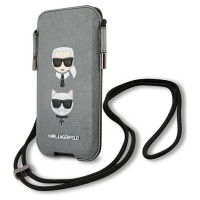 Karl Lagerfeld Torebka KLHCP12MOPHKCG 6,1" szary/grey hardcase Saffiano Ikonik Karl&Choupette Head