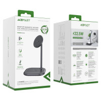 Acefast 15W Qi Wireless Charger for iPhone (with MagSafe) and Apple AirPods Stand Holder Magnetic Holder Gray (E6 gray)