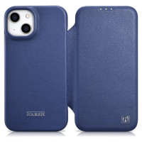 Icarer CE Premium Leather Folio Case iPhone 14 Plus Magnetic Flip Leather Folio Case MagSafe Blue (WMI14220715-BU)
