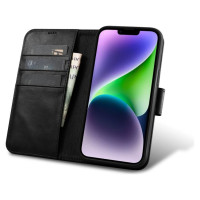 Icarer Oil Wax Wallet Case 2in1 Case iPhone 14 Leather Flip Cover Anti-RFID black (WMI14220721-BK)