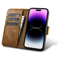 Icarer Oil Wax Wallet Case 2in1 Cover iPhone 14 Pro Anti-RFID Leather Flip Case Brown (WMI14220722-TN)