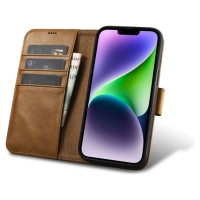 Icarer Oil Wax Wallet Case 2in1 Cover iPhone 14 Plus Anti-RFID Leather Flip Case Brown (WMI14220723-TN)