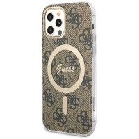 Guess Set Guess GUBPP12MH4EACSW Case+ Charger iPhone 12/12 Pro brown/brown hard case 4G Print MagSafe