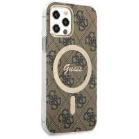 Guess Set Guess GUBPP12MH4EACSW Case+ Charger iPhone 12/12 Pro brown/brown hard case 4G Print MagSafe