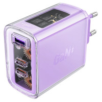 Acefast charger GaN 65W 3 ports (1xUSB, 2xUSB C) purple (A45)