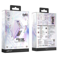 Acefast charger GaN 65W 3 ports (1xUSB, 2xUSB C) purple (A45)