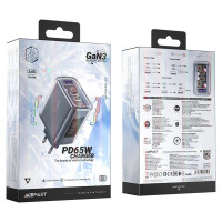 Acefast charger GaN 65W 3 ports (1xUSB, 2xUSB C) gray (A45)