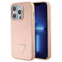 Guess Croco Triangle Metal Logo case for iPhone 15 Pro - pink