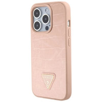 Guess Croco Triangle Metal Logo case for iPhone 15 Pro - pink