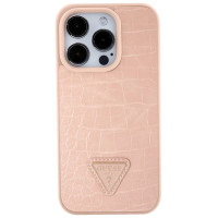 Guess Croco Triangle Metal Logo case for iPhone 15 Pro - pink