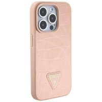 Guess Croco Triangle Metal Logo case for iPhone 15 Pro - pink
