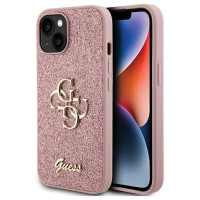 Guess Glitter Script Big 4G case for iPhone 15 - pink