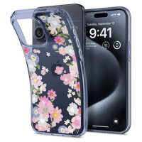 Spigen Liquid Crystal iPhone 15 Pro Case - Pink and Blue Flowers