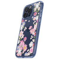 Spigen Liquid Crystal iPhone 15 Pro Case - Pink and Blue Flowers