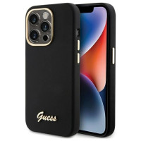 Guess Silicone Script Metal Logo & Frame iPhone 15 Pro Max Case - Black