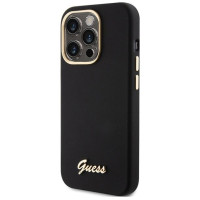 Guess Silicone Script Metal Logo & Frame iPhone 15 Pro Max Case - Black
