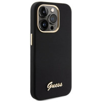 Guess Silicone Script Metal Logo & Frame iPhone 15 Pro Max Case - Black