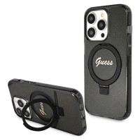 Guess Ring Stand Script Glitter MagSafe case for iPhone 15 Pro - black