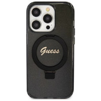 Guess Ring Stand Script Glitter MagSafe case for iPhone 15 Pro - black