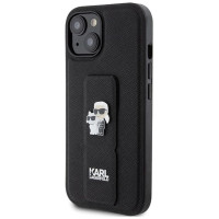 Karl Lagerfeld Gripstand Saffiano Karl&Choupette Pins case for iPhone 15 Plus / 14 Plus - black