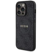 Guess 4G Collection Leather Metal Logo MagSafe Case for iPhone 14 Pro Max - Black