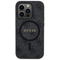Guess 4G Collection Leather Metal Logo MagSafe Case for iPhone 14 Pro Max - Black