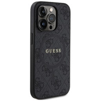Guess 4G Collection Leather Metal Logo MagSafe Case for iPhone 14 Pro Max - Black
