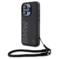 BMW Signature Leather Wordmark Cord case for iPhone 15 Pro Max - black