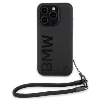 BMW Signature Leather Wordmark Cord case for iPhone 15 Pro Max - black