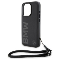 BMW Signature Leather Wordmark Cord case for iPhone 15 Pro Max - black