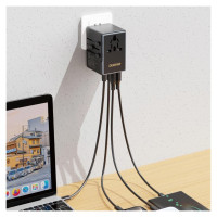 Dudao A65Pro 65W EU / US / JP / AUS / UK travel adapter 2x USB-C 2x USB-A - black