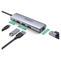 Ugreen CM266 60812 5in1 USB-A 3.0 - RJ45 / 3x USB-A 3.0 / micro USB adapter - gray