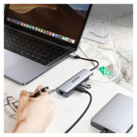 Ugreen CM266 60812 5in1 USB-A 3.0 - RJ45 / 3x USB-A 3.0 / micro USB adapter - gray