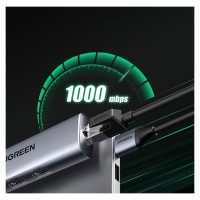 Ugreen CM266 60812 5in1 USB-A 3.0 - RJ45 / 3x USB-A 3.0 / micro USB adapter - gray