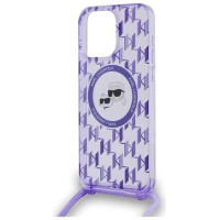 Karl Lagerfeld IML Crossbody Monogram Karl & Choupette Head MagSafe Case for iPhone 15 Pro Max - Purple