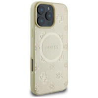Guess Saffiano Peony Classic Logo MagSafe case for iPhone 16 Pro - gold