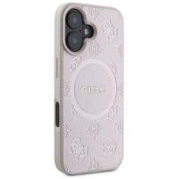 Guess Saffiano Peony Classic Logo MagSafe iPhone 16 Case - Pink