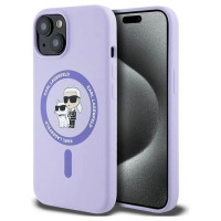 Karl Lagerfeld Silicone Karl&Choupette Heads Ring MagSafe iPhone 15 Case - Purple