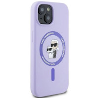 Karl Lagerfeld Silicone Karl&Choupette Heads Ring MagSafe iPhone 15 Case - Purple