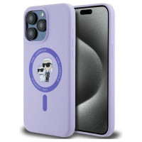 Karl Lagerfeld Silicone Karl&Choupette Heads Ring MagSafe Case for iPhone 15 Pro Max - Purple