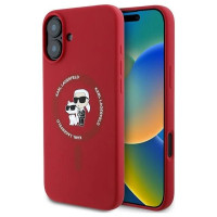 Karl Lagerfeld Silicone Karl&Choupette Heads Ring MagSafe Case for iPhone 16 Plus - Red