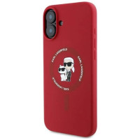 Karl Lagerfeld Silicone Karl&Choupette Heads Ring MagSafe Case for iPhone 16 Plus - Red