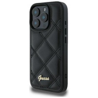 Guess Quilted Metal Logo iPhone 16 Pro Max Case - Black