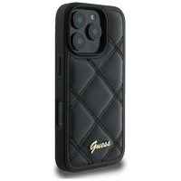 Guess Quilted Metal Logo iPhone 16 Pro Max Case - Black