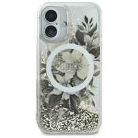 Guess Liquid Glitter Flower MagSafe iPhone 16 Case - Beige