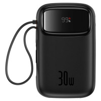 Baseus QPow 2 30W 10000mAh Power Bank with Built-in USB-C Cables - Black