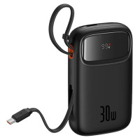 Baseus QPow 2 30W 10000mAh Power Bank with Built-in USB-C Cables - Black