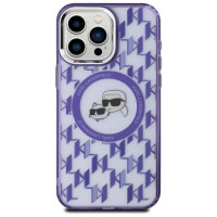 Karl Lagerfeld IML Monogram Karl & Choupette Head MagSafe iPhone 15 Pro Case - Purple